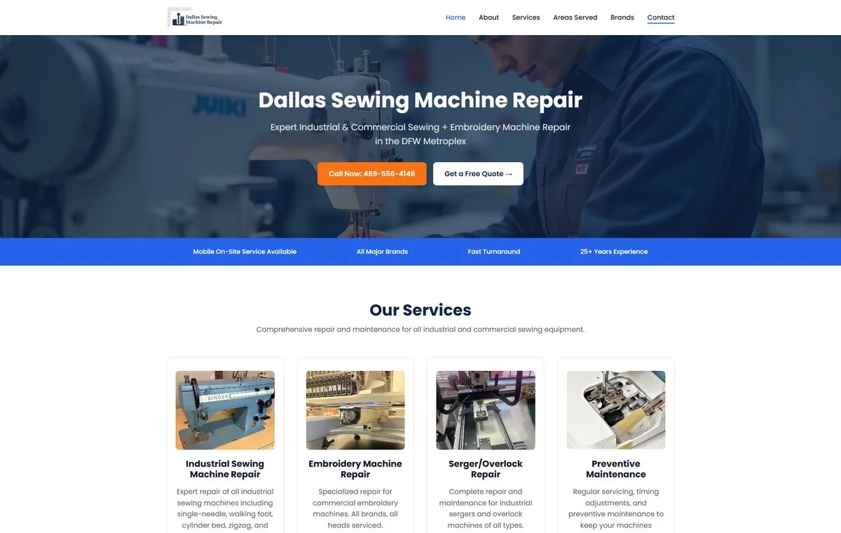 Homepage preview of Dallas Sewing Machine Repair