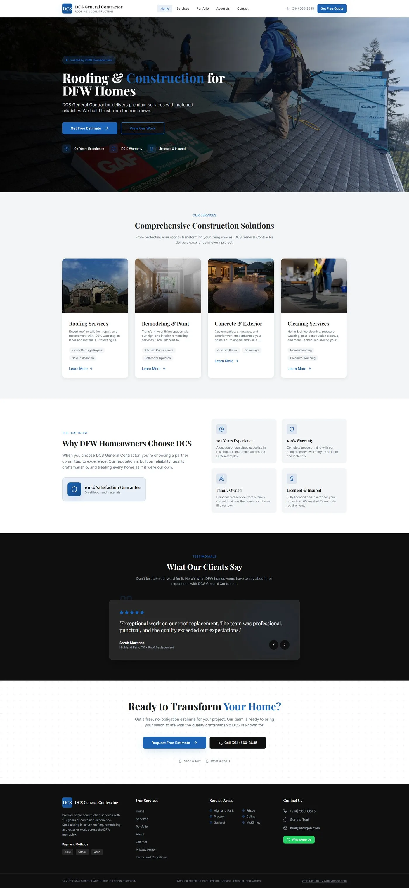 Homepage screenshot of DCS General Contractor
