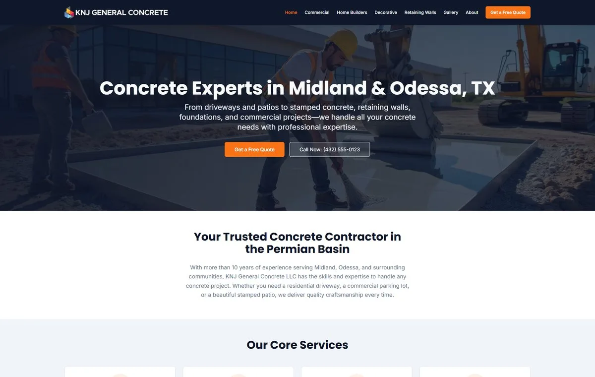 Homepage preview of KNJ General Concrete
