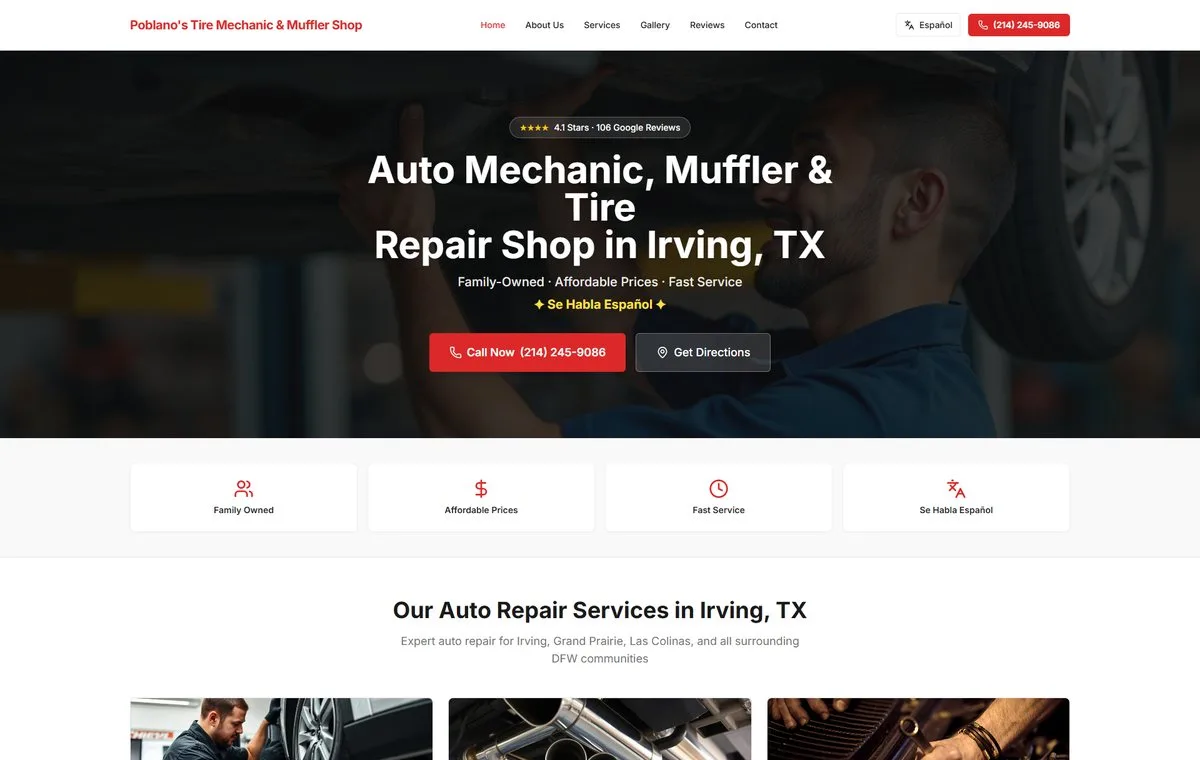 Homepage preview of Poblano’s Tire Mechanic & Muffler Shop